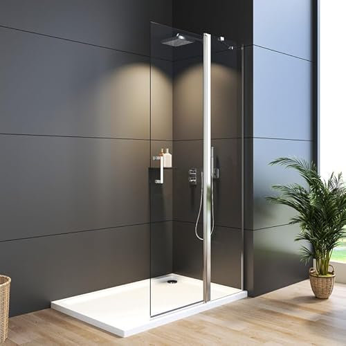 WDWRITTI Walk-in Duschwand Dusche 75x185cm Duschtrennwand, Pendeltür Duschkabine Walk in Schwingtür Duschabtrennung aus 6mm ESG Glas mit NANO Beschichtung, 75cm Begehbare Walkin Duschtür