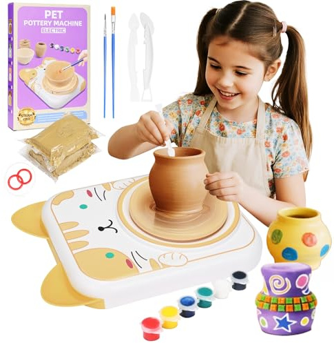 Pottery Wheel for Kids, Pottery Painting Kit Arts and Crafts Toys for Kids Aged 6-12, Pottery Kit with Air Dry Clays, Paints & Sculpting Tools, Gifts Toys for 6 7 8 9 10 11 12 Year Old Boys Girls