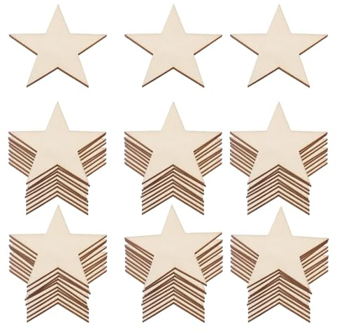 Lot de 50 étoiles en bois de 5 cm - Étoiles de Noël vierges - Pour travaux manuels, décorations de sapin de Noël - Avec corde en jute - Pour décoration de sapin de Noël, bricolage, décoration de
