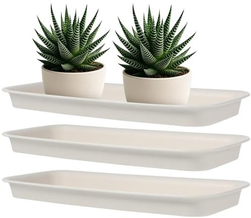 TOYZFRIENDY 3 Pièces Plateaux de Récupération pour Pots de Fleurs Plastique Beige Bases Fuite Rectangulaires pour Pot de Jardin Protection Sol Intérieur et Extérieur et Réutilisables