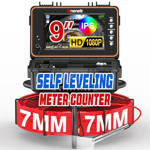 Dnenellr Telecamera Ispezione Tubi 20M con Segnale a 512Hz, 1080P Videoispezione per Tubazioni, Autolivellante, DVR, Per Ispezione Tubi Fognature, Piscine e Scarichi, Impermeabile IP68
