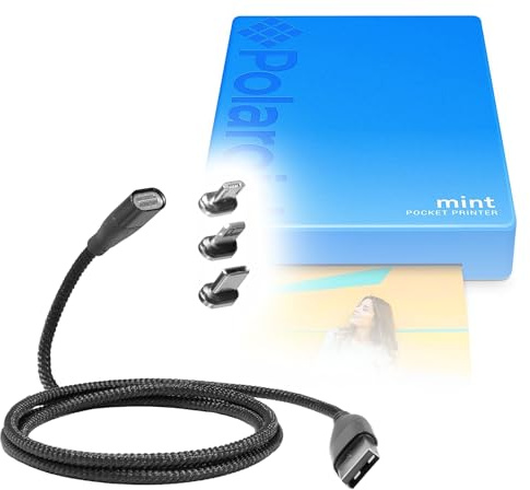 BoxWave Cable Compatible with Polaroid Mint Camera & Printer - MagnetoSnap PD AllCharge Cable (100W), Magnet Charging Braided USB Type-C Micro - Jet Black