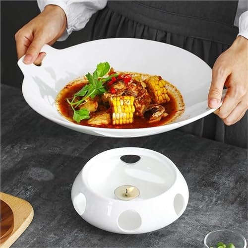 12 Inch Buffet Casserole Dish, Ceramic Chafer With Candle Holder,Catering Warmer Set,Keep Food Calories,for Party Brunches Catering Events Soup Porridge
