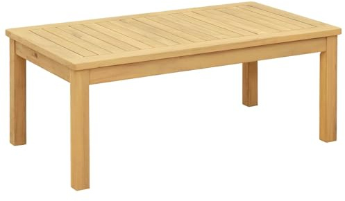 vidaXL Couchtisch Akazie hell 90x50x36cm Akazienholz massiv Garten Rückzugsort rustikaler Charme langlebige Zäune zeitlose Ausstattung beige Wege Blumen Sträucher und gemütliche Sitzgelegenheiten