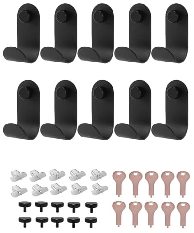 Haliya 10er Kleiderhaken Akustikpaneele - ohne Bohren, Rostfrei & Belastbar | Haken für Akustikpaneele ohne Bohren, Garderobenhaken Schwarz aus Metall 5-10 kg belastbar, ideal für Wohnzimmer, Büro & Flur