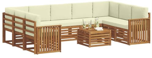 vidaXL Sofagarnituren 10 pcs Natur und Creme Massivholz Akazie, Moderner Garten-Sofa, robuster Sitzbereich, stilvolle Lounge-Möbel für entspannte Terrasse