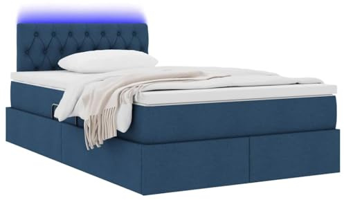vidaXL Bett mit Stauraum und LED mit Matratze Blau 120 x 190 cm Stoff, Modernes Schlafzimmer, rechteckiges Bett, praktische Aufbewahrung, LED-Rahmen, USB-Beleuchtung, Bequeme Matratze