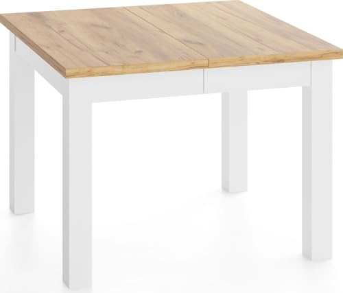WFL GROUP Quadratischer Esstisch Ausziehbar 100 bis 200 cm – Verlängerbar, für 4-12 Personen mit Weißen Holzbeinen – Tisch für Wohnzimmer & Esszimmer in Eiche Braun