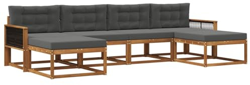 vidaXL Outdoor-Sofagarnitur mit Kissen 6 pcs Natur und Anthrazit, Moderne Akazien-Gartenmöbel, wetterfester Sofa-Set, stylische Sitzgelegenheit für Terrasse und Pool