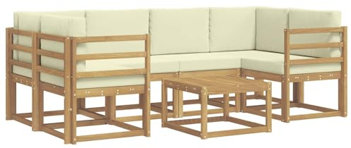 vidaXL Outdoor-Sofagarnitur mit Kissen 7 pcs Weiß und Creme, Garten-Lounge, modernes Outdoor-Sofa, gemütliche Sitzecke für Pool, entspannende Holz-Patio-Ausstattung