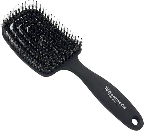 Regincós - Yoga Flex Haarbürste - Flexibel - Naturborsten - Anti-Ziehen - Entwirrt - Trockenes und Nasses Haar - Schwarz