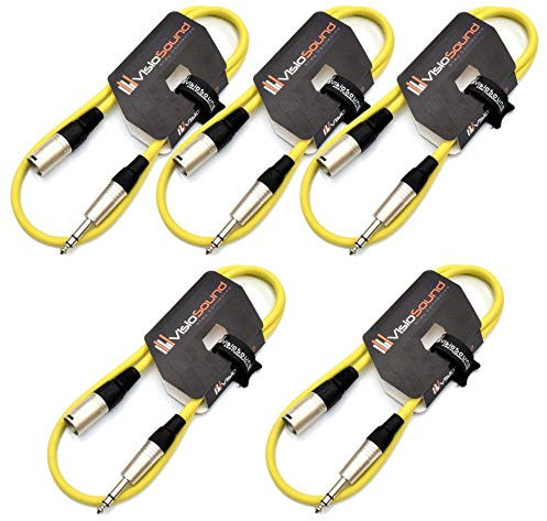 VisioSound 5 x Male XLR to 6.35mm Stereo TRS Jack Lead/Balanced Signal/Audio Patch Cable (Yellow, 1m, Pack of 5)