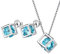 Aurora Tears März Birthstone Halskette Ohrstecker 925 Sterling Silber Blau Aquamarin Quadrat Geburtsstein Schmuck Set für Frauen und Mädchen DS0028M