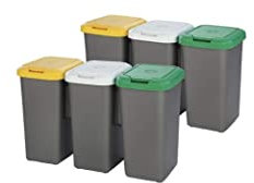 Tontarelli Pack 2 Papelera de reciclaje con 6 compartimentos, 150 litros, fabricado en plástico