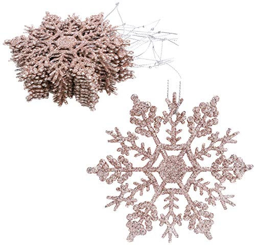 Christmas Concepts® Packung mit 12-10 cm Glitter Schneeflocke zum Aufhängen - Weihnachtsschmuck… (Roségold)