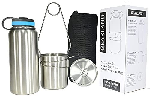 Stainless Steel Bottle with Nested Camping Cup with Lid - Canteen, Camping Cookware, Measuring Kit, Bushcraft Gear, Bug Out Kits, Camp Mug, Bugout Bag