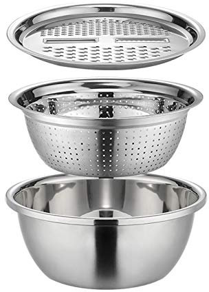 3 En 1 Mandoline Cuisine Avec Passoire Et Bol En Acier INOX, Set De Râpe De Cuisine Trancheuse Avec Récipient Pour Salade Fromage Fruits Légumes Lavage Égouttement