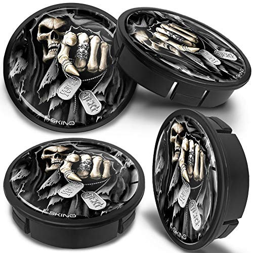 SkinoEu 4 x 60mm Universal Schwarz Schädel Alufelgen Nabenkappen Felgen Kappen Felgendeckel Radkappen Radnabendeckel Nabendeckel Felgenkappen CX 33
