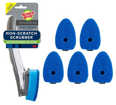 Scotch-Brite Non-Scratch Advanced Soap Control Dishwand Kit, Includes 1 Wand & 5 Refill Pads, Control Soap with A Button, Keep Your Hands Out of Dirty Water
