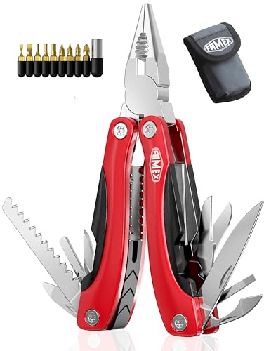 FAMEX 14006 Multitool Multifunktionswerkzeug | für Fahrrad Camping Outdoor Geschenk | Mit tragbarer Tasche und Schraub-Bits aus Chrom Vanadium Stahl