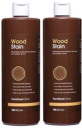 Furniture Clinic Wood Stain (Walnut) – Fast Drying, Highly Concentrated, and Easy-to-Apply Wood Stain for All Indoor & Outdoor Wood – Water Based & Non-Toxic – 1L