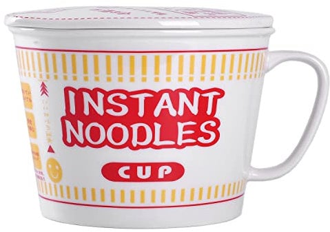 WHJY 27 oz Ceramic Modern Ramen Bowl with Handle & Lid, Red