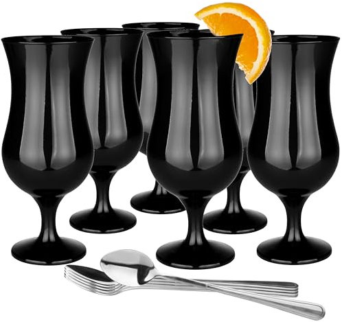 Glasmark 570032-0420518525LD A570032-0420518525LD Lot de 6 verres à cocktail max 480 ml noir + cuillère à café longue en verre + acier inoxydable