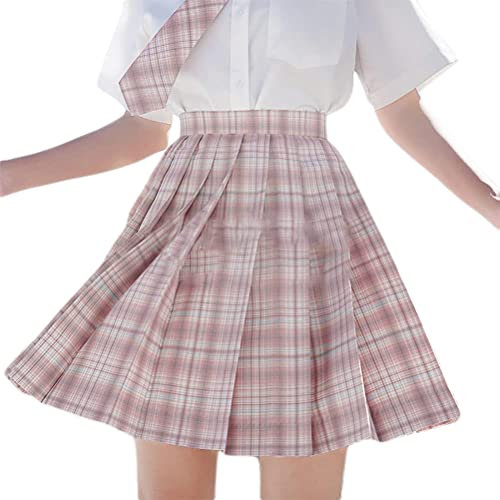 ORANDESIGNE Jupe à Carreaux Femme Plissée Courte Kawaii Patineuse Fille Harajuku Skirt Écolière Japonaise Plisser E-Girl Y2K Mini Jupe Gothique Été Robe Rose M