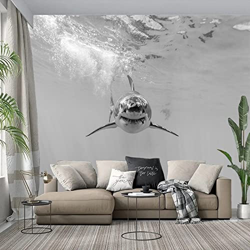 Wandgemälde Selbstklebend Tapete Benutzerdefinierte 3D-Wandbild Weißer Hai Tiere Fototapete Für Schlafzimmer Wohnzimmer Sofa Tv Hintergrund Wanddekoration Vliespapier, 350 X 245 Cm Wanddeko Wohnzimm