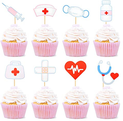 Blumomon 32Pcs Nurse Cupcake Toppers Nursing School Graduation Cupcake Picks Medical Rn Nurse Grad Themed Birthday Party Cake Decorations Supplies