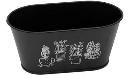 RiloStore Pflanzschale Flower schwarz 23cm Metall Jardiniere Kräuterbeet Kräuterschale Kräuterschnecke Zinkschale oval Metallschale Tischdeko Muttertag Nostalgie Pflanzschalen Zink Schalen Blumentopf