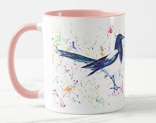 Vixar Elster Vogel Aquarellkunst Farbige Tasse Geschenk Geburtstag Arbeit Büro Weihnachten Tee Kaffee (Rosa)