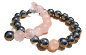 LKBEADS hematite & rose quartz 8mm Round Smooth beads Long Distance Couple Love Bracelet for Girls/Women/Boys/Men - Combo Bracelet - Couples Relationship Bracelets set of 2