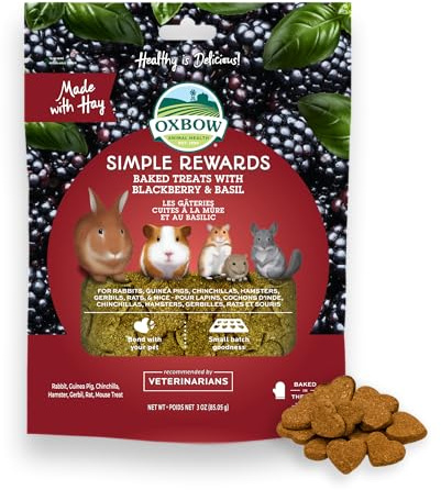 Oxbow Simple Rewards BlackBerry & Basil Treats, Great as Chinchilla, Hamster, Rodent, Guinea Pig & Rabbit Treats, Small Pet Snack, Made with Oxbow Timothy Hay, Made in USA, 3 oz