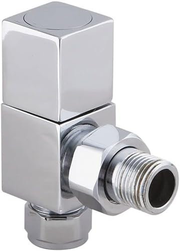 Chrome Angled Radiator Valves Square Modern Radiator Valves Pair of 15mm x 1/2 (Set of 2) for Heated Towel Rails & Central Heating Radiators Chrome Radiator Valve Set