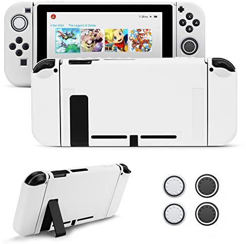 JINGDU Coque Compatible avec Nintendo Switch NS, Étui Dockable Nintendo Switch NS avec 4 Poignées Couvre Pouce, Coque de Protection pour Switch NS Modèle,Blanc