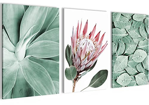 Novart AUFHÄNGFERTIG - Wandbilder Set Wohnzimmer Grüne Blätter - Schlafzimmer Bild Natur N005336a