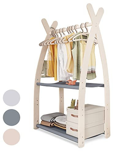 MAMOI® Garderobenständer Kinder 95x106x32cm / 53x95x32cm | Kleiderschrank Kinder | Garderobenständer | Kleiderstange für Kinder | Holzschiene | Garderobenholz Kinderzimmer | 100% ECO | Made in EU