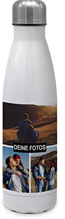 PhotoFancy® - Personalisierte Trinkflasche 'Collage' - Thermo-Trinkflasche mit eigenem Foto selbst gestalten - Thermosflasche aus Edelstahl - 500 ml - Layout Collage 3 Bilder