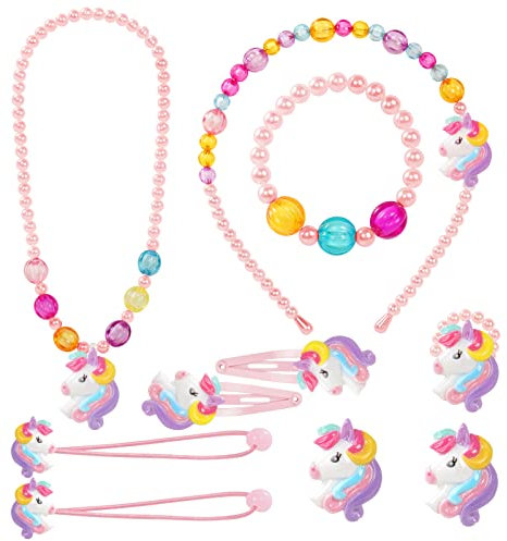 OSDUE Einhorn Schmuckset Mädchen, Einhorn Kinderschmuck Enthalten Halskette, Ringe, Armbänder, Ohrring, Schmuck Set für Party Dress Up Geschenk (10 Stück)