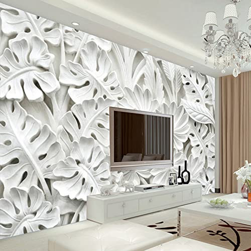 Poster Geant Mural Papier peint mural en relief en plâtre à motif de feuilles stéréoscopiques 3D, 150 * 105 cm Tableaux Muraux Photo Décoration Murale Salon Chambre