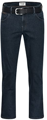 Wrangler Texas Herren-Stretchjeans mit Gürtel in schwarz oder braun (W42/L36, Blue Black + schwarzer Gürtel)