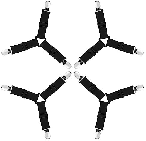 AUAUY Sangles pour Draps de Lit, 4 Pièces Attache Drap Housse Triangle Attache Matelas élastique Tendeur de Draps Réglable Bretelles Sangle pour Matelas pour Draps, Matelas, Canapé-Noir