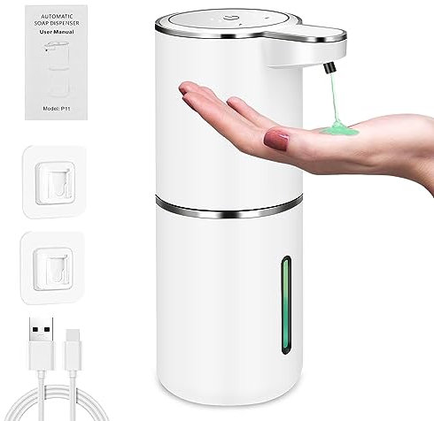 KKMOL Distributore di sapone automatico P11, touchless, parete, gel, batteria, indicatore, 23 x 8 x 8 cm, plastica, 1 unità