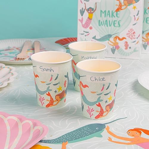 Talking Tables Mermaid Paper Cups Recyclable & Eco-Friendly Kids Birthday Party Tableware Decorations for Colourful Under The Sea Themed Celebrations or Baby Shower 8-Pack