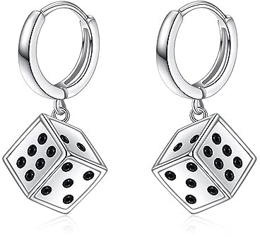 Würfel Ohrringe 925 Sterling Silber Hip Hop Hängend Ohrhänger Würfel Schmuck Geschenk für Herren Damen (Silberfarben)