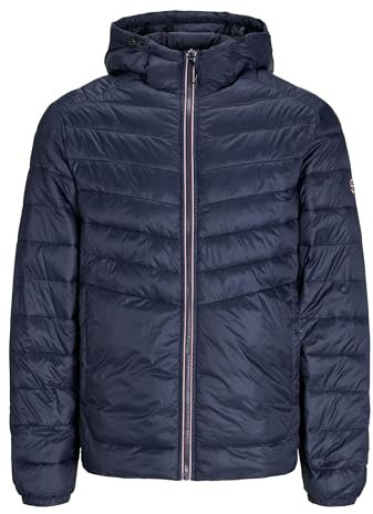 JACK & JONES Men's Jjesprint Puffer Hood Noos Jacket, Navy Blazer/Detail:True Red Stitches, M
