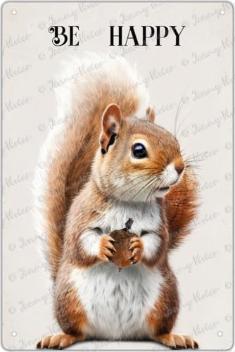 NANVIER Lustiges Blechschild Eichhörnchen Wald Kinderzimmer Tier Wandkunst Inspirierende Waldtiere Druck Metall Poster Motivierende Zitate Blechschilder Niedliches Eichhörnchen Dekor für Baby