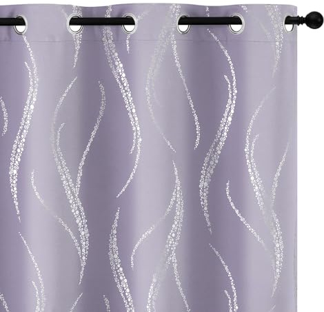 Yakamok Blackout Curtains, 72 Inch Length, 2 Panels for Living Room, Thermal Insulated, Dotted Blackout Curtains with Silver Dots for Bedroom, Eyelets at Top (52 x 72 Inch, 2 Pieces, Lilac)