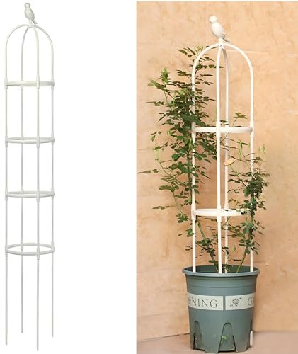 YuanDiann Treillis de jardin pour plantes grimpantes, extérieur et intérieur, fibre de verre, support pour plantes, fleurs, légumes, fruits, vignes, tour obélisque, oiseau blanc, 20 x 145 cm